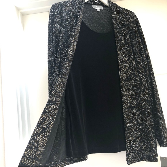 JM collection black long sleeve gold metallic open front cardigan - Picture 12 of 14